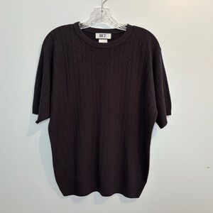 Vintage Bice Women's Large Navy Cable Knit Soft Short Sleeve Crewneck Sweater